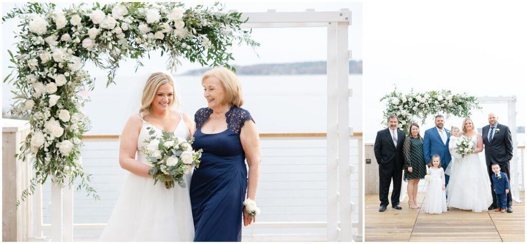 Brides immediate family portraits on deck at beauport hotel 