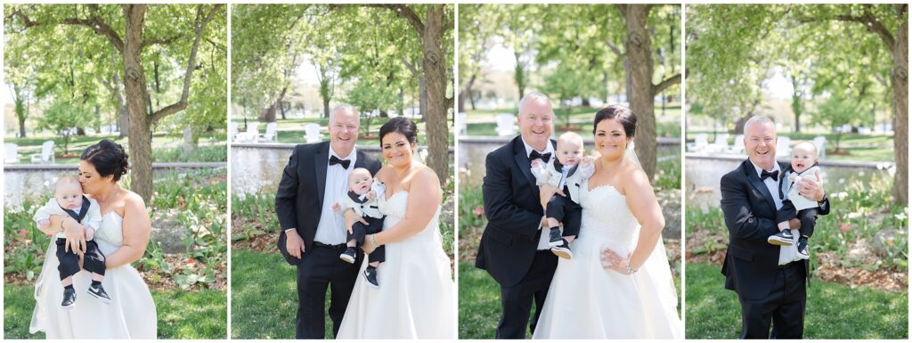 Bride and Groom with son at Merrimack College 