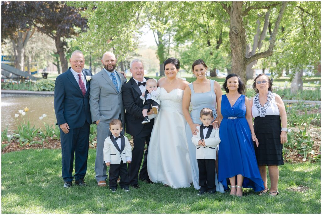 Family portraits at Merrimack College Spring wedding 