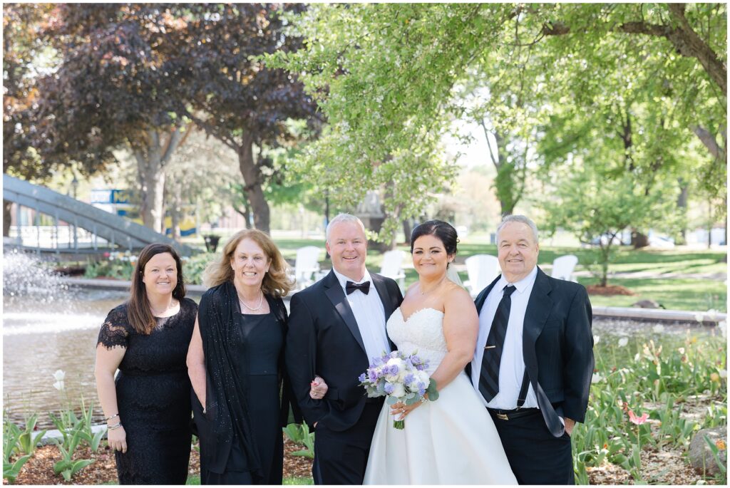 Family portraits at Merrimack College Spring wedding 