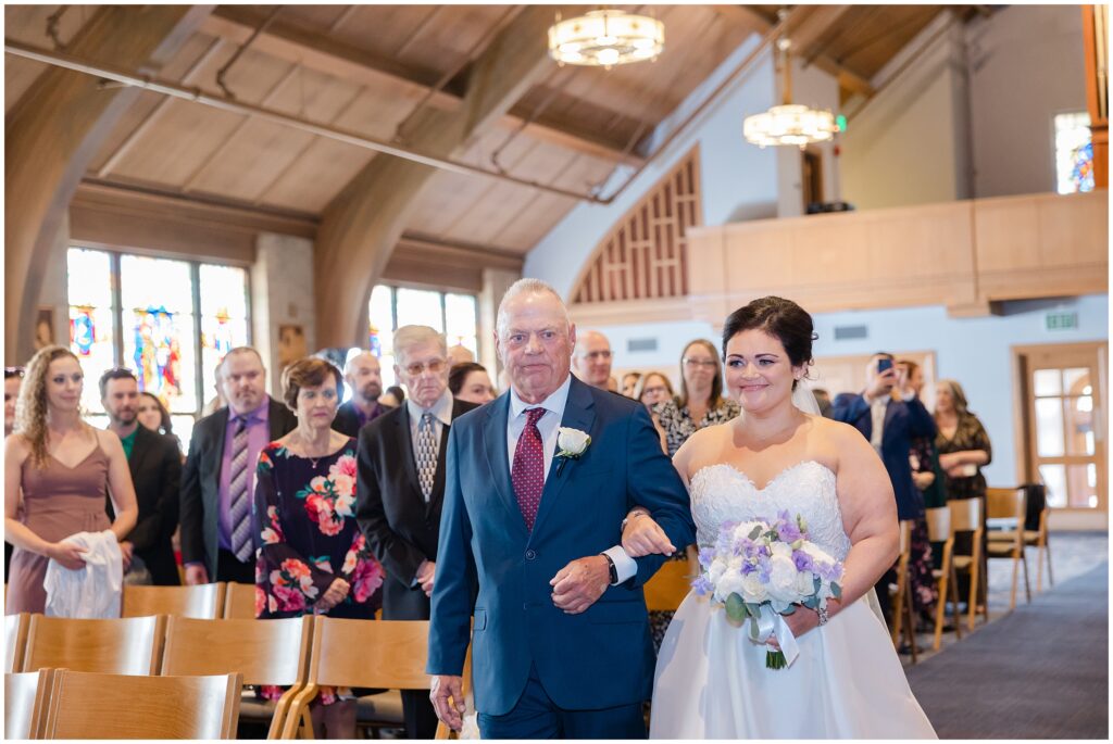 Bride and Father Spring ceremony at merrimack college 