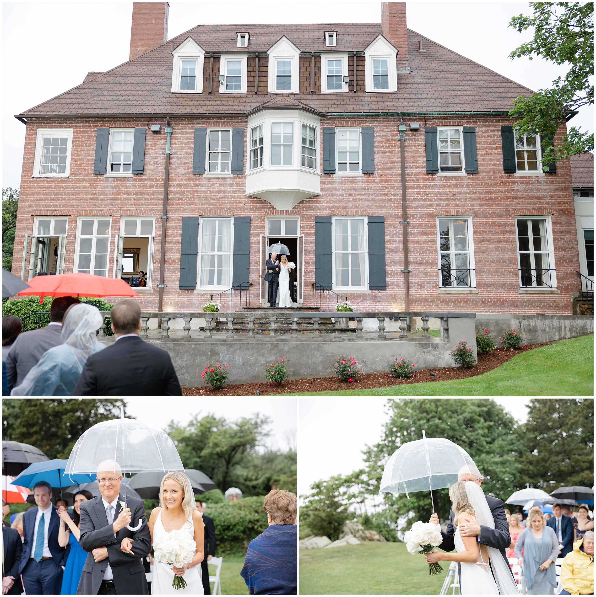 Misselwood rainy wedding bride with dad