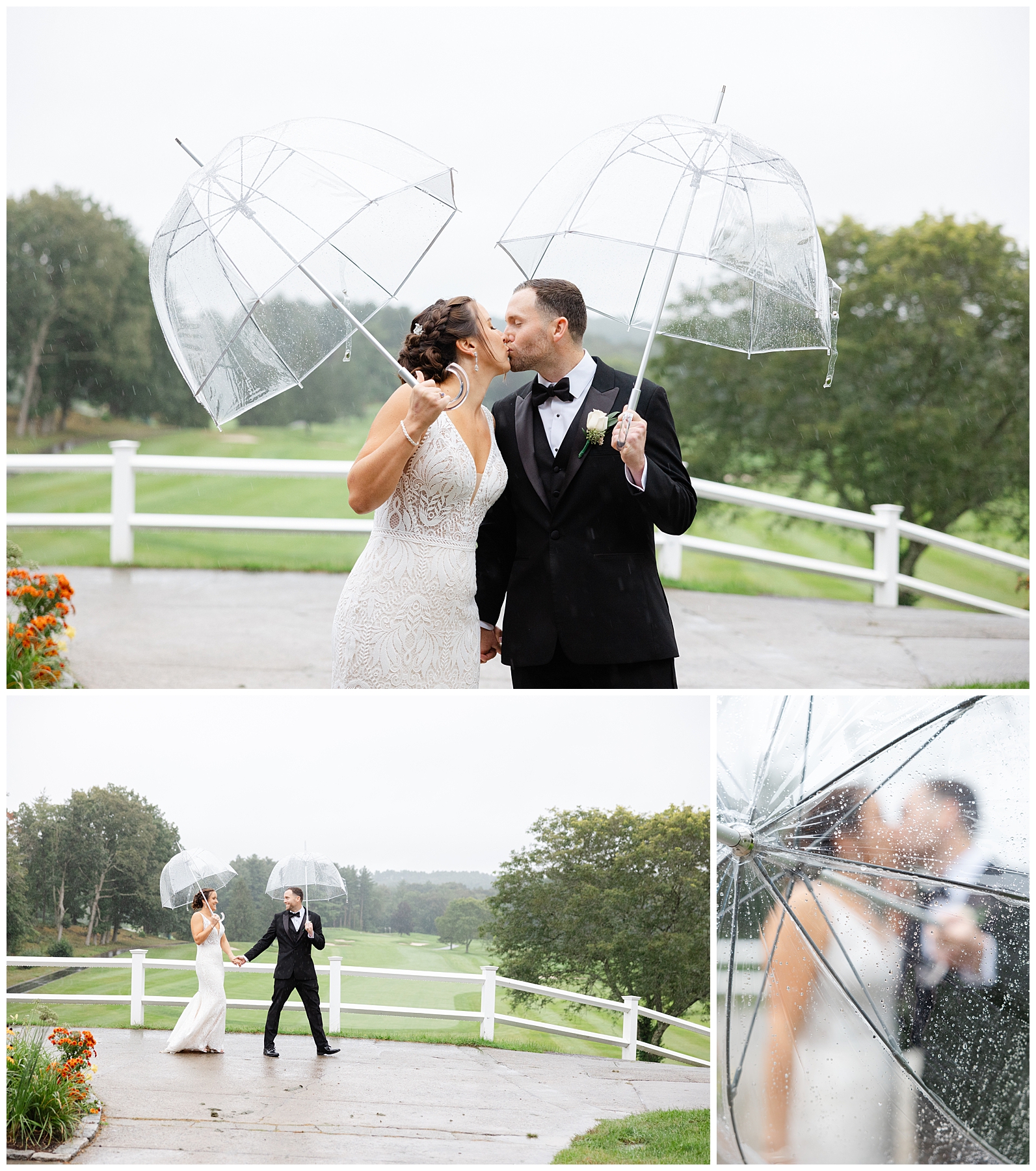 Blue Hill country club wedding  rain umbrellas
