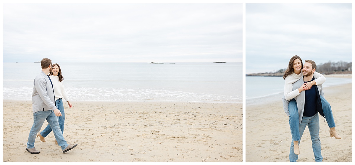 Winter Beach engagement session at singing beach 