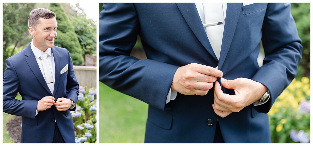 Groom buttoning jacket