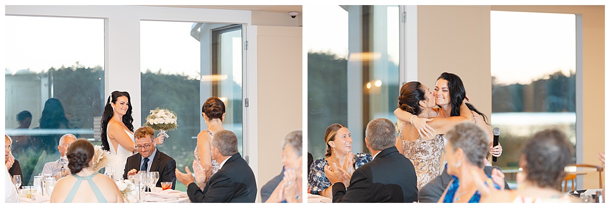 Bride giving Mom her bouquet 